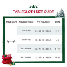 Tablecloth size guide chart for rectangular Christmas tablecloths