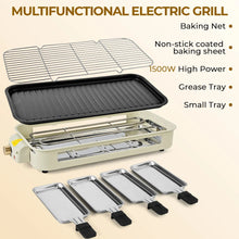 Electric indoor grill with four removable nonstick plates and adjustable temperature control