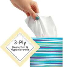 Facial tissues bundle showing 3-ply, unscented, and hypoallergenic labeling