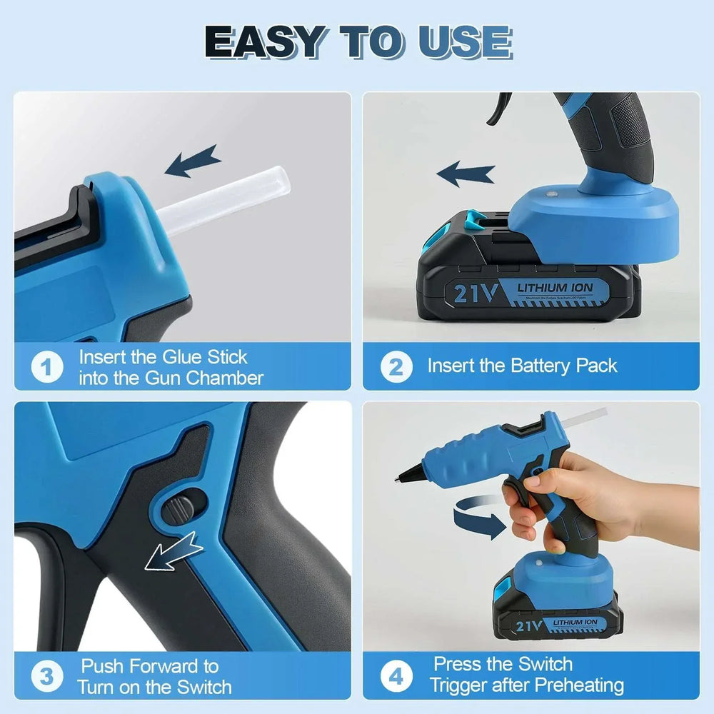 Cordless Hot Glue Gun with 2.0Ah Battery Charger and 30pcs Full Size Glue Sticks 100W Power Melt Glue Gun for DIY Festival Decor and Gifts, Blue - USA MEGA SHOP