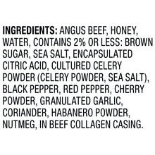 Ingredients list for hot honey beef sticks: angus beef, honey, water, sea salt, pepper
