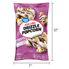 Black and white drizzle popcorn bag, size shown as 12 in tall