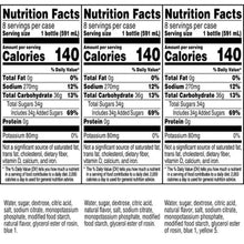 Nutrition Facts panel showing calories, sugars, and ingredients for Gatorade Frost