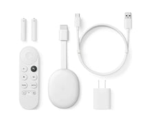 White Chromecast with Google TV dongle kit with remote and USB-C cable