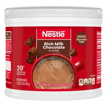 Hot cocoa mix can with Rich Milk Chocolate flavor and Premium Chocolate Taste badge