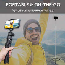 Portable tripod with universal phone holder and foldable legs for handheld selfie