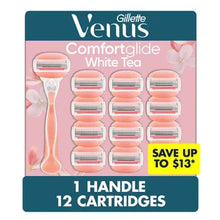 Gillette Venus razor handle and 12 cartridges, White Tea boxed set