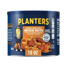PLANTERS honey-roasted mixed nuts steel can, 10 oz label and nutrition panel