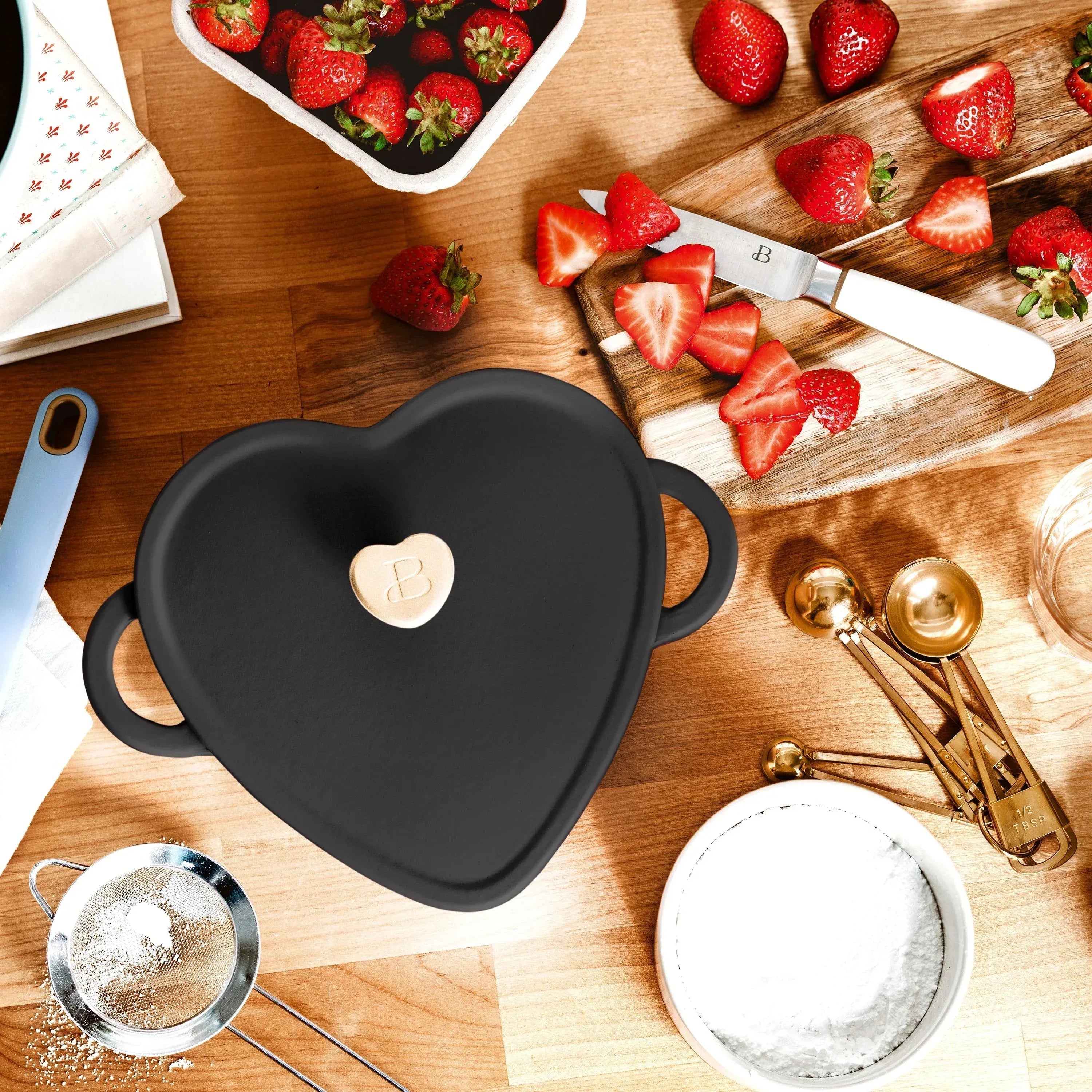 Beautiful 2QT Cast Iron Heart Dutch Oven, Black Sesame by Drew Barrymore