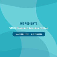 Roasted ground coffee ingredients panel: 100% Premium Arabica Coffee