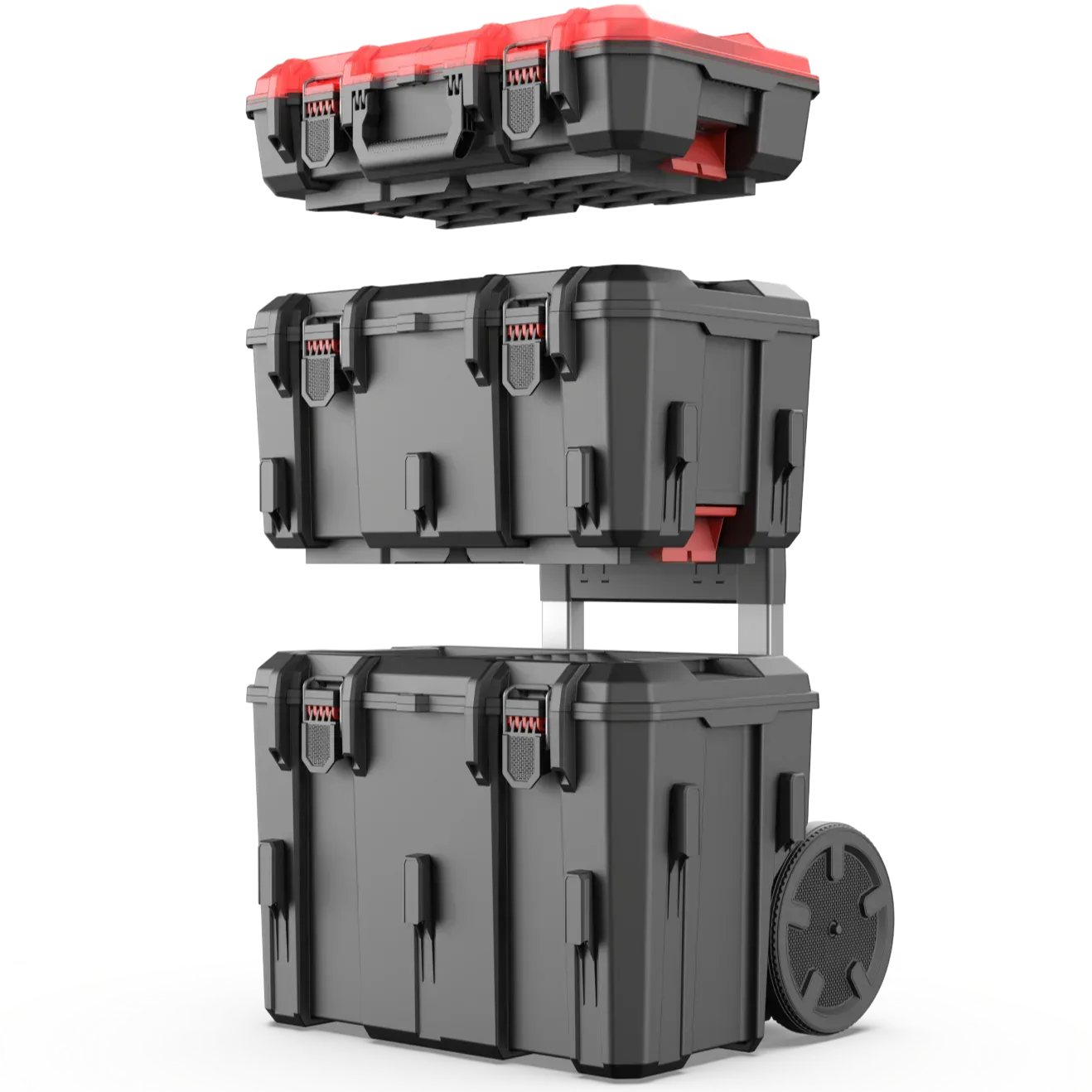Hyper Tough Hyper Stack Heavy Duty 3 Piece Modular Rolling Toolbox System, Black