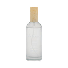 Room and linen spray bottle, clear glass with light wood cap