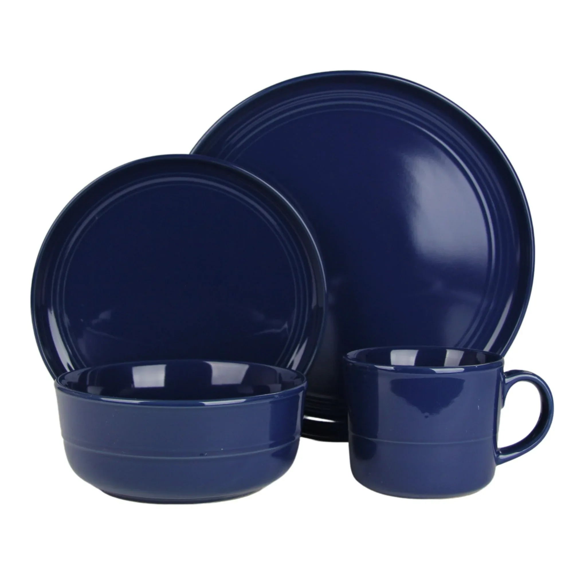 10 Strawberry Street Double Line 16 Piece Stoneware Dinnerware Set, Cobalt Blue