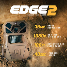 Moultrie Edge 2 cellular trail camera, dark gray body with front lens
