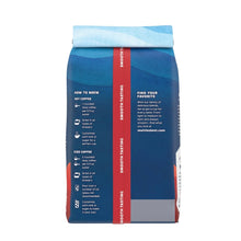 Back of ground coffee bag with how to brew and tasting guide text