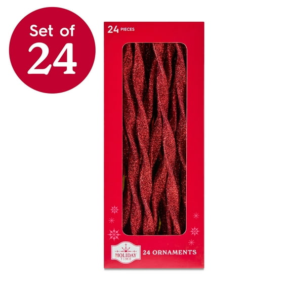 24 Count Red Glitter Icicle Christmas Ornaments, 7 in, by Holiday Time