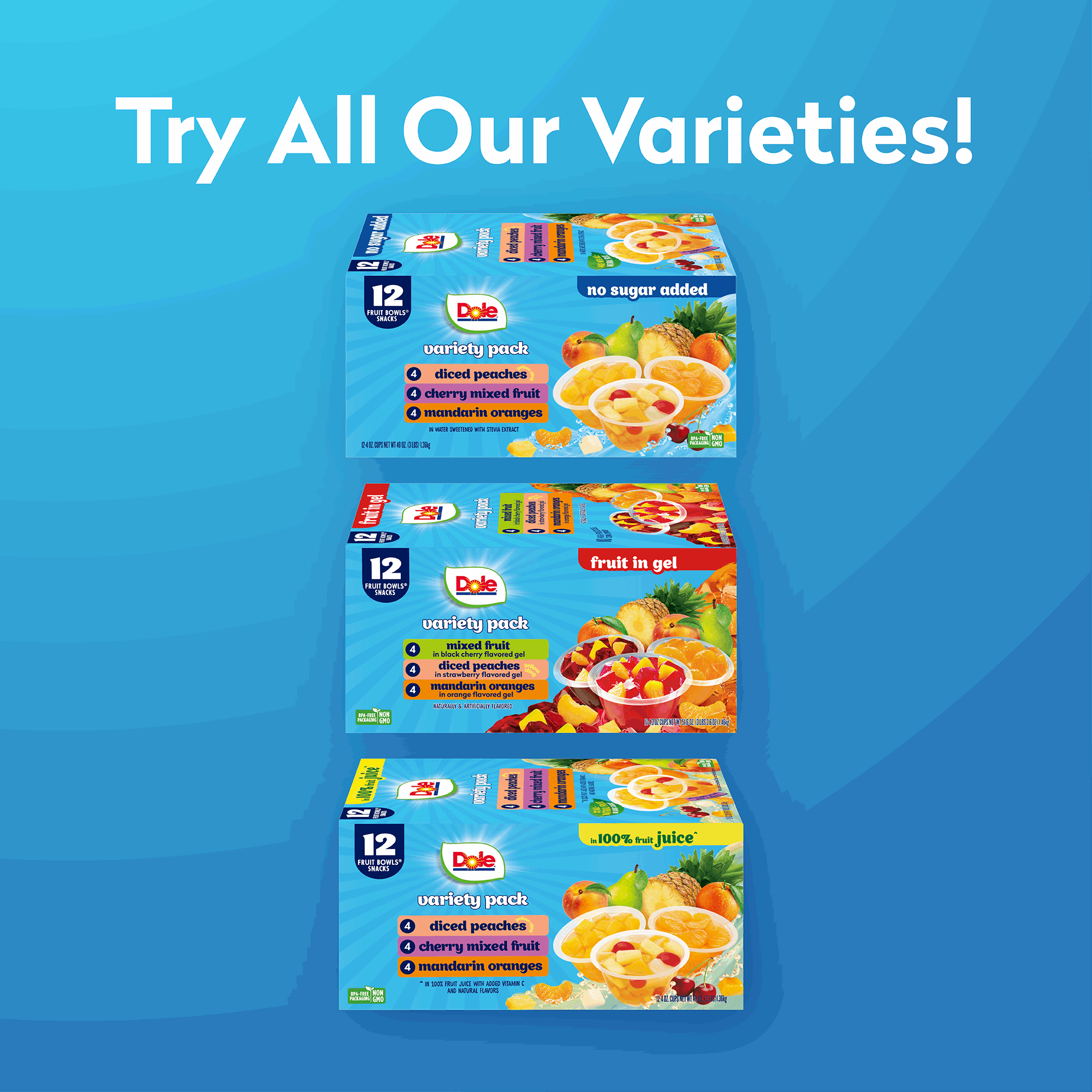 Dole Fruit Bowls No Sugar Added Variety Pack, 4 oz Cups (12 Pack)