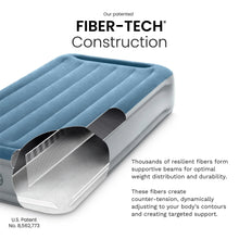 Blue airbed mattress with Fiber-Tech beam channels and contoured top surface