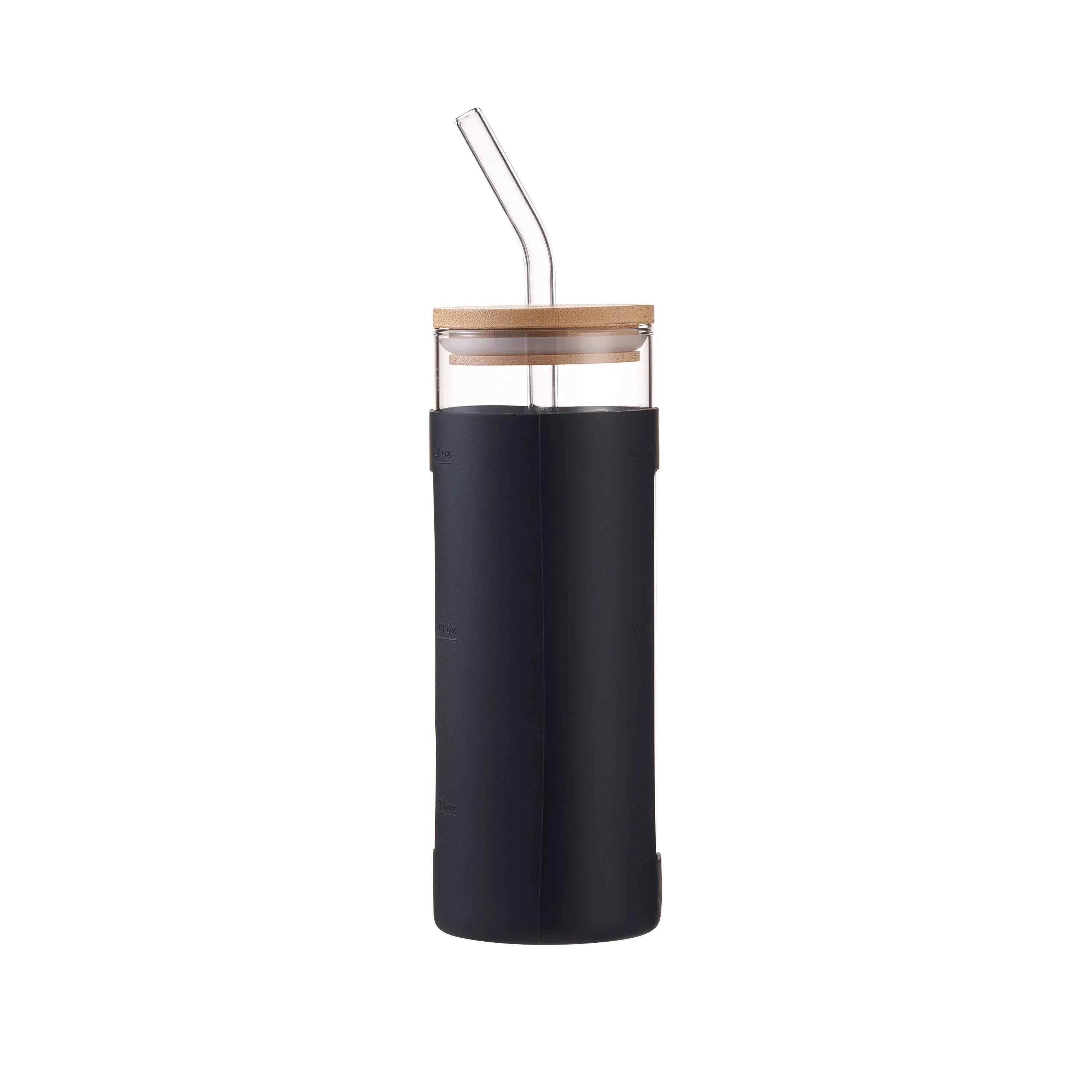 Mainstays Glass 22oz Tumbler with Black Protective Silicone Sleeve, Bamboo lid, Glass Straw - USA MEGA SHOP