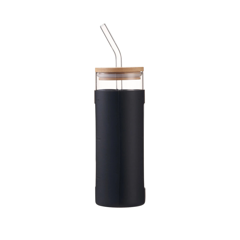 Mainstays Glass 22oz Tumbler with Black Protective Silicone Sleeve, Bamboo lid, Glass Straw - USA MEGA SHOP