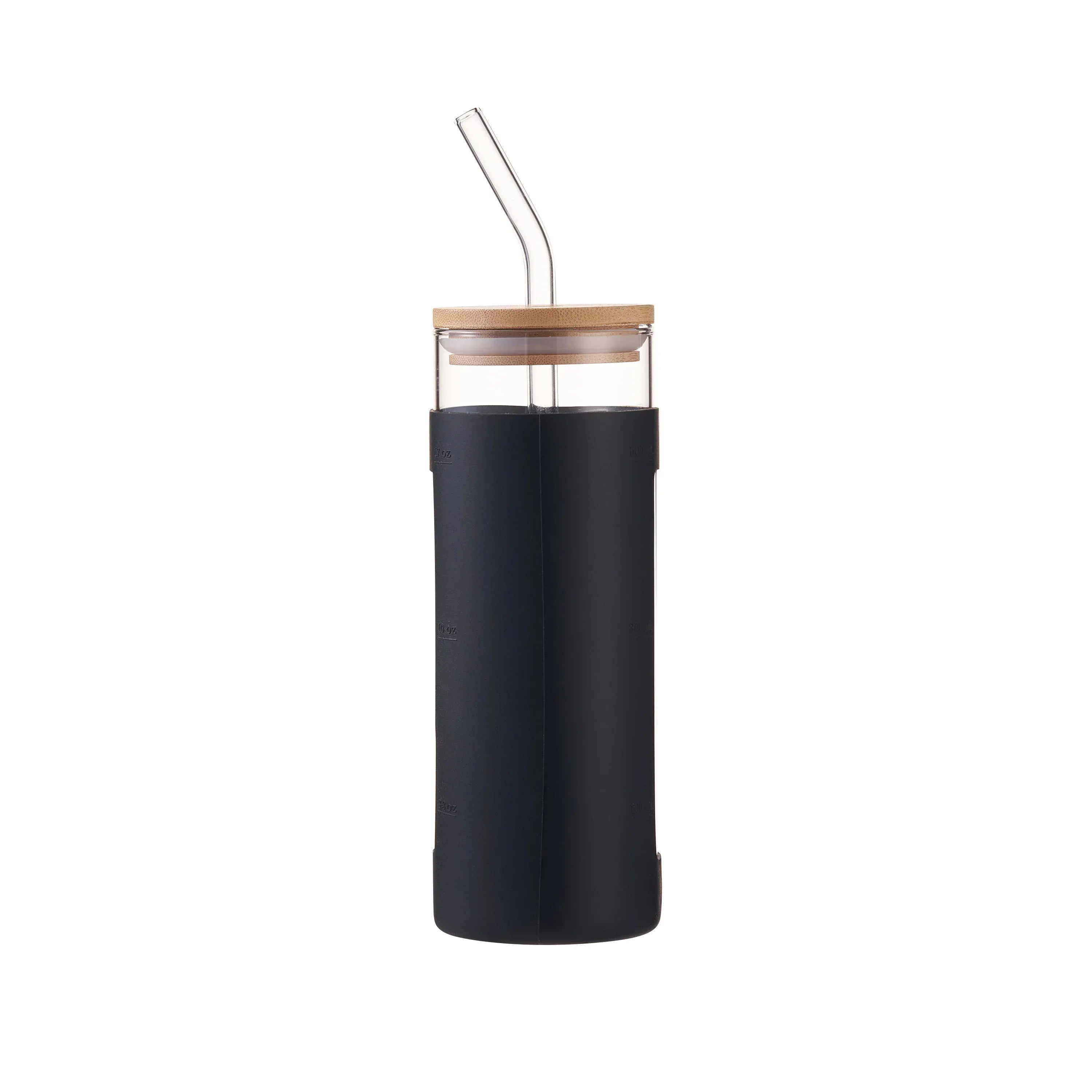 Mainstays Glass 22oz Tumbler with Black Protective Silicone Sleeve, Bamboo lid, Glass Straw