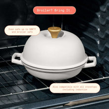 10-inch enamel cast iron bread oven, white with gold knob and loop side handles