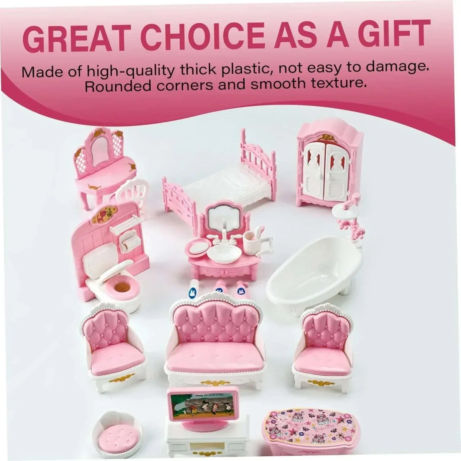 Dollhouse Furniture Set Accessories,Small Dollhouse Miniature Pretend Play Family Toys Gift,Toddler Boy Girl Kid 3Y+ Mini Bedroom/Livingroom/Bathroom/Kitchen