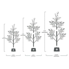 Twinkling LED beaded tree assembly diagram showing 4 ft, 5 ft, and 6 ft sizes