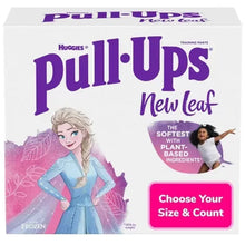 Girl's potty training pants box with purple New Leaf graphics and character