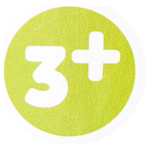 Green age 3+ circle label