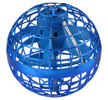 Blue plastic hover ball with open cage and internal lights, rounded top control module