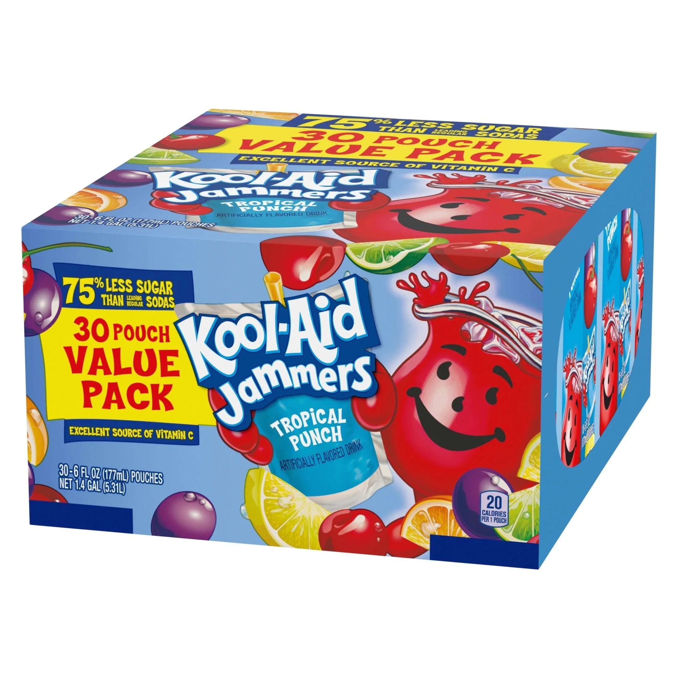 Kool-Aid Jammers Tropical Punch Flavored Drink Value Pack, 30 ct Box, 6 fl oz Pouches