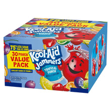 Kool-Aid Jammers Tropical Punch 30 pouch value pack box, angled top-front view
