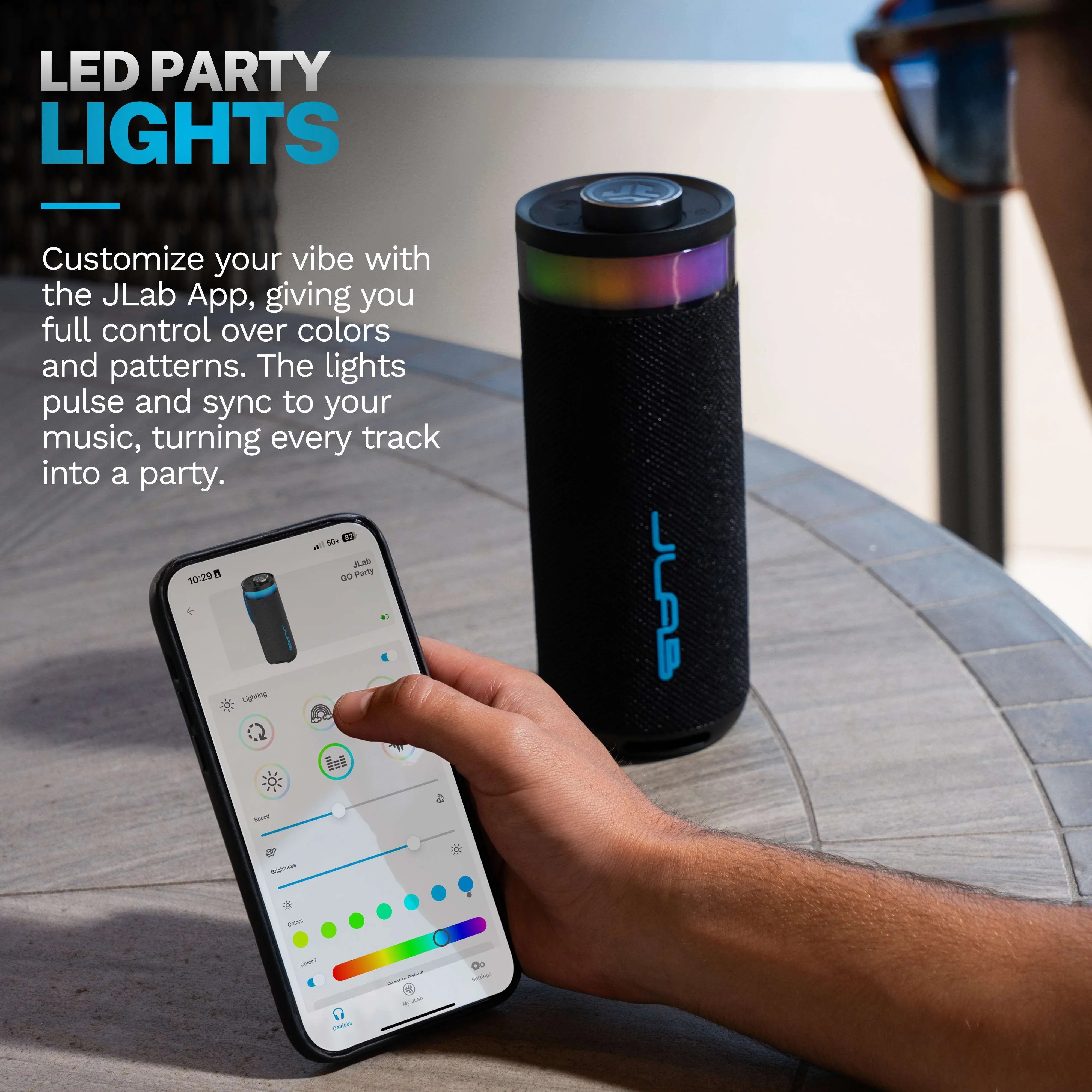 JLab GO Party Speaker - Black; Bluetooth Portable Speaker with RGB Lighting, 10W