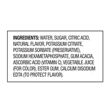 Ingredients panel on strawberry lemonade bottle