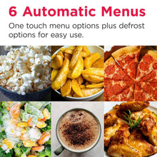 Microwave cooking menu presets with assorted food images