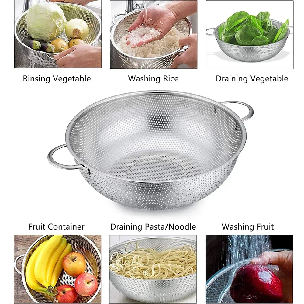 VeSteel Colander Set of 3, Stainless Steel Micro-Perforated Colanders Strainers for Draining Rinsing Washing, Ideal for Pasta Vegetables Fruits, Heavy Duty & Dishwasher Safe - USA MEGA SHOP