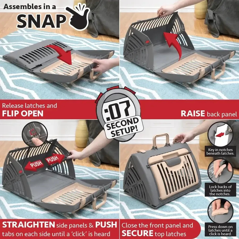 Sport Pet Designs Cat Carrier, Foldable Plastic, Medium, 25 lb Limit, Gray, 15.25" L x 18.5" W x 14.25" H - USA MEGA SHOP
