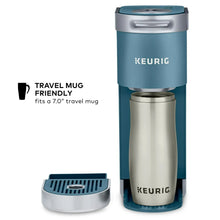 Evening teal coffee maker with travel mug and open drip area