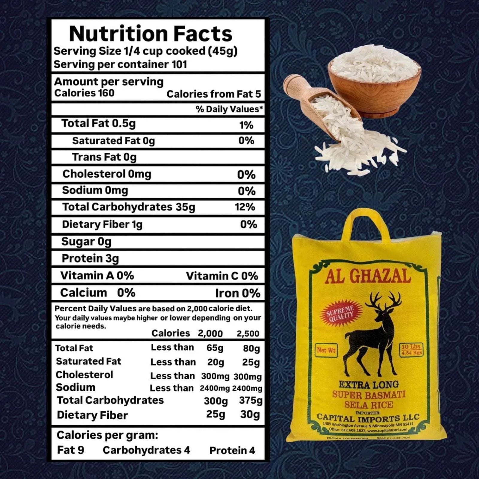 Al Ghazal Basmati Sela Rice Extra Long Super Basmati sela 10 Lbs / 4.54 kg, Non GMO, Extra Long Basmati Rice, White Rice, Vegan Dried Rice, BPA & Gluten Free, Zip Lock Bag, Non Sticky Grain - USA MEGA SHOP