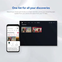 TV with watchlist interface and smartphone displaying streaming content