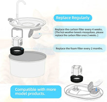 Replacement filter sponges for cat water fountains: black foam ring and light foam pad