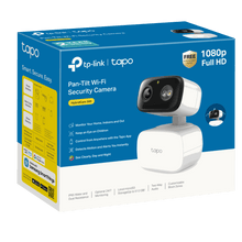 TP-Link Tapo Pan-Tilt Wi-Fi security camera retail box, white and black camera shown