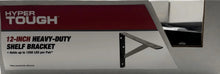 Hyper Tough 12-inch heavy-duty shelf bracket packaging, black bracket shown.