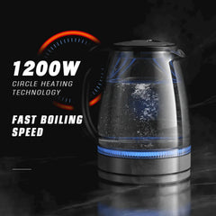 Electric Kettle, 1.7L Glass Boiler Electric Tea Kettle with Blue LED Indicator Light, Silver