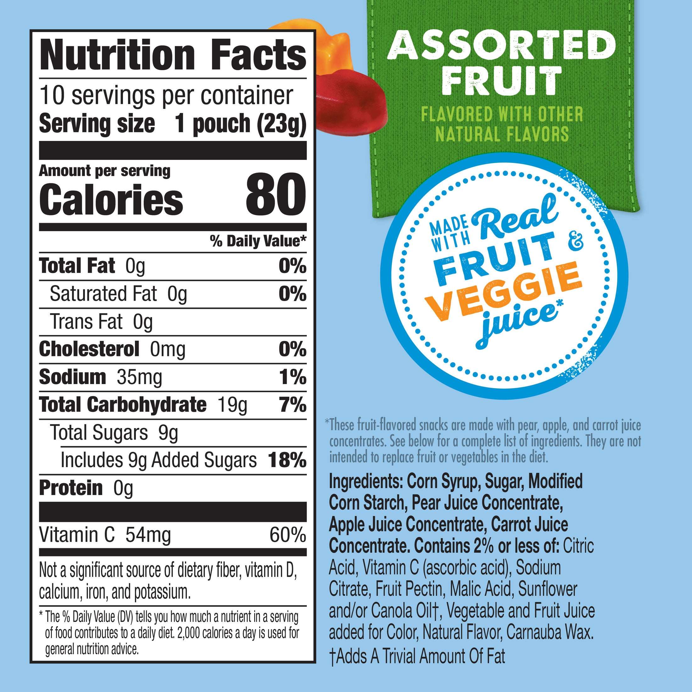 Mott's Fruit Flavored Snacks, Assorted Fruit, Gluten Free Snack, 10 Count, 8 oz