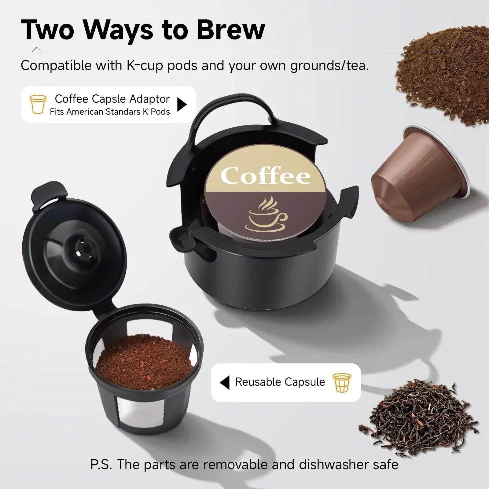 MINI Single Serve Coffee Maker,Instant Coffee Maker One Cup for K Cup & Ground Coffee,Portable Capsule Coffee Machine with 6 to 14oz Reservoir,90 Seconds Fast Brewing and One Button Operation