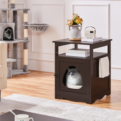 Alden Design Wooden Cat Litter Box End Table Pet Hidden Furniture, Espresso