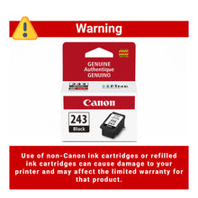 Warning label for genuine Canon black PG-243 ink cartridge use
