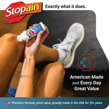 Stopain roll-on pain reliever held in hand with white applicator cap
